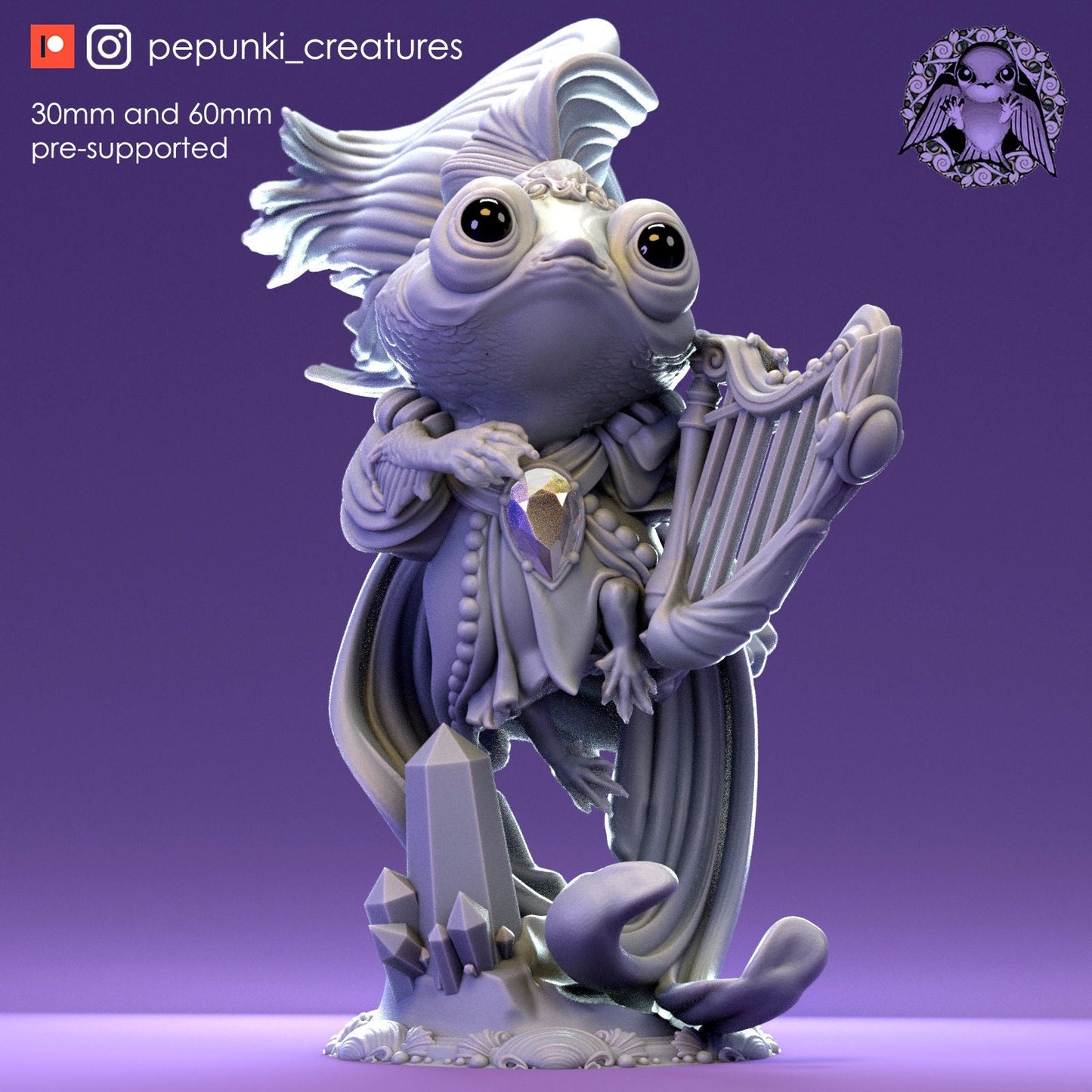 Goldfish Bard | Tabletop or Display Scale | D&D Humblewood TTRPG Miniature | Pepunki Creatures