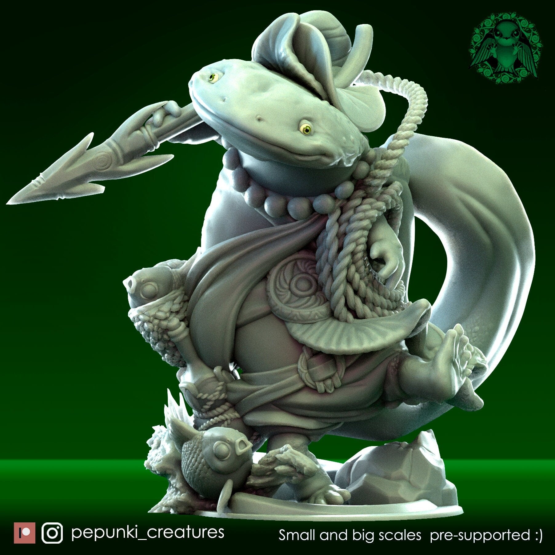 Hellbender Ranger | Tabletop or Display Scale | D&D Humblewood TTRPG Miniature | Pepunki Creatures