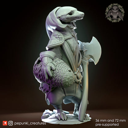 Honey Badger Woodsman | Tabletop or Display Scale | D&D Humblewood TTRPG Miniature | Pepunki Creatures