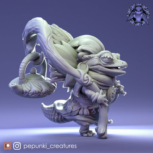 Gecko Shaman | Tabletop or Display Scale | D&D Humblewood TTRPG Miniature | Pepunki Creatures