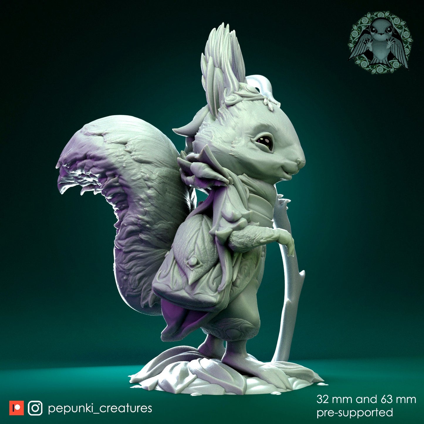 Squirrel Druid | Tabletop or Display Scale | D&D Humblewood TTRPG Miniature | Pepunki Creatures