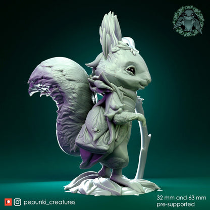 Squirrel Druid | Tabletop or Display Scale | D&D Humblewood TTRPG Miniature | Pepunki Creatures