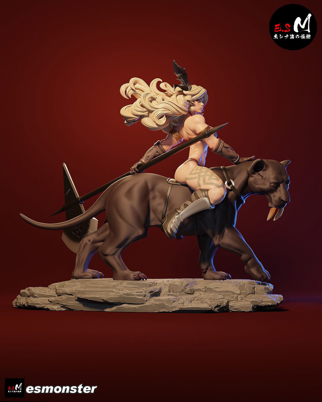 Mighty Amazon Warrior and her Mount | Resin Garage Kit Sculpture Anime Video Game Fan Art Statue | E.S Monster