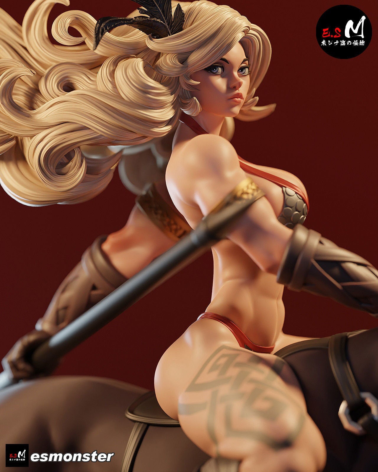 Mighty Amazon Warrior and her Mount | Resin Garage Kit Sculpture Anime Video Game Fan Art Statue | E.S Monster