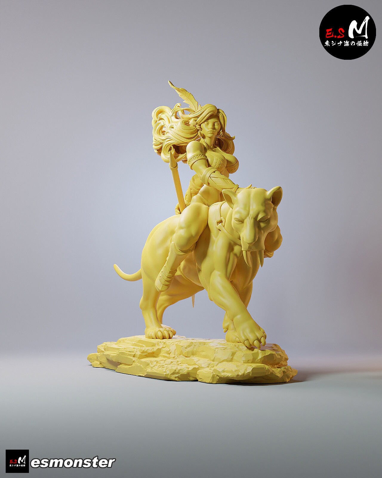 Mighty Amazon Warrior and her Mount | Resin Garage Kit Sculpture Anime Video Game Fan Art Statue | E.S Monster