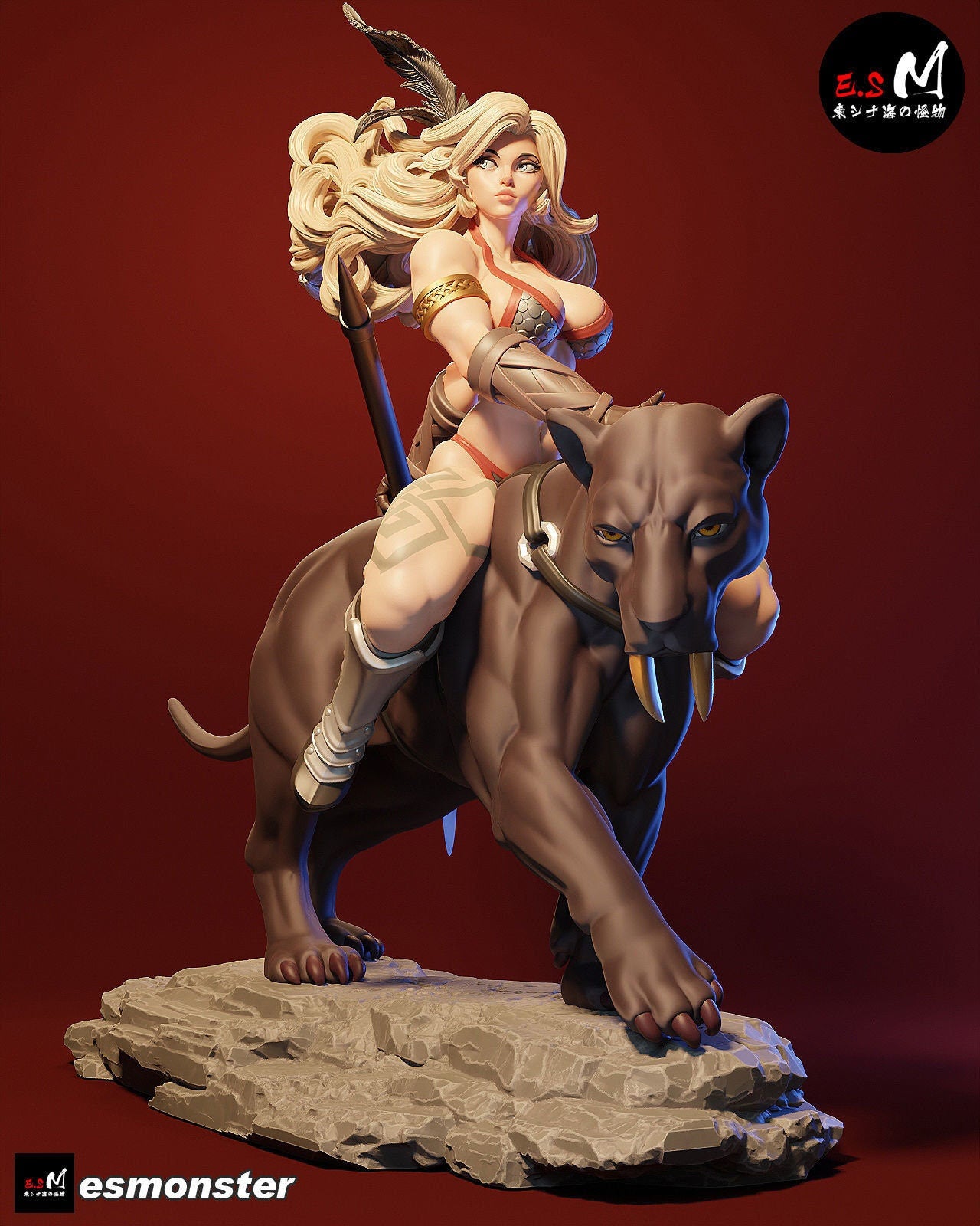 Mighty Amazon Warrior and her Mount | Resin Garage Kit Sculpture Anime Video Game Fan Art Statue | E.S Monster