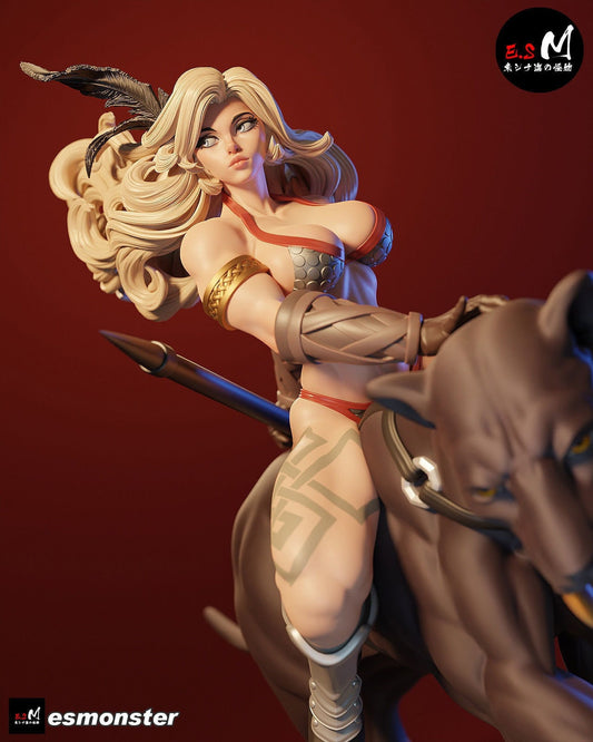 Mighty Amazon Warrior and her Mount | Resin Garage Kit Sculpture Anime Video Game Fan Art Statue | E.S Monster