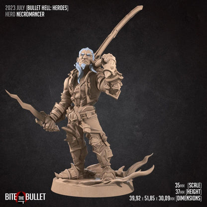Bullet Hell, Hero Necromancer, Male | TABLETOP SCALE | D&D TTRPG Miniature | Bite the Bullet | Unpainted, Unplated Resin 8k