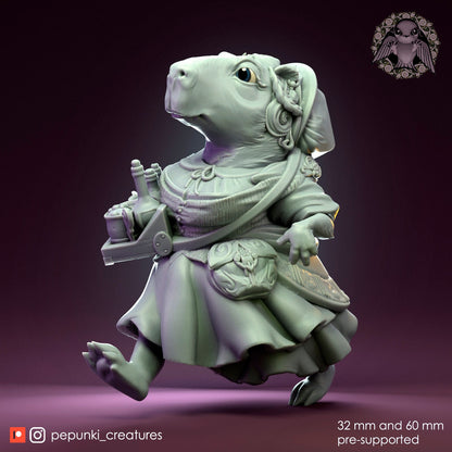 Capybara Barmaid | Tabletop or Display Scale | D&D Humblewood TTRPG Miniature | Pepunki Creatures