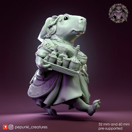 Capybara Barmaid | Tabletop or Display Scale | D&D Humblewood TTRPG Miniature | Pepunki Creatures