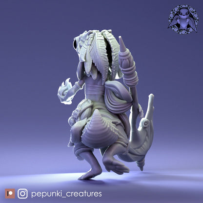 Gecko Mage | Tabletop or Display Scale | D&D Humblewood TTRPG Miniature | Pepunki Creatures