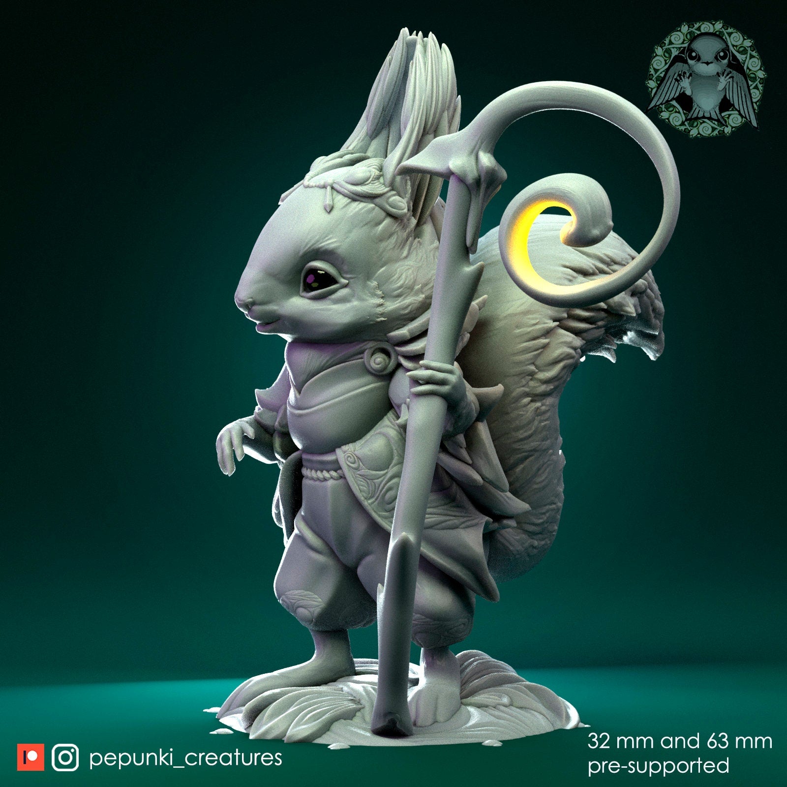 Squirrel Druid | Tabletop or Display Scale | D&D Humblewood TTRPG Miniature | Pepunki Creatures