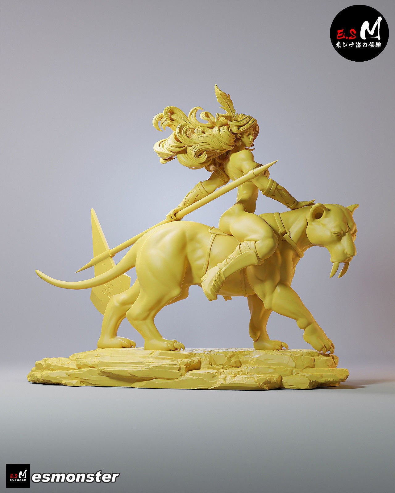 Mighty Amazon Warrior and her Mount | Resin Garage Kit Sculpture Anime Video Game Fan Art Statue | E.S Monster