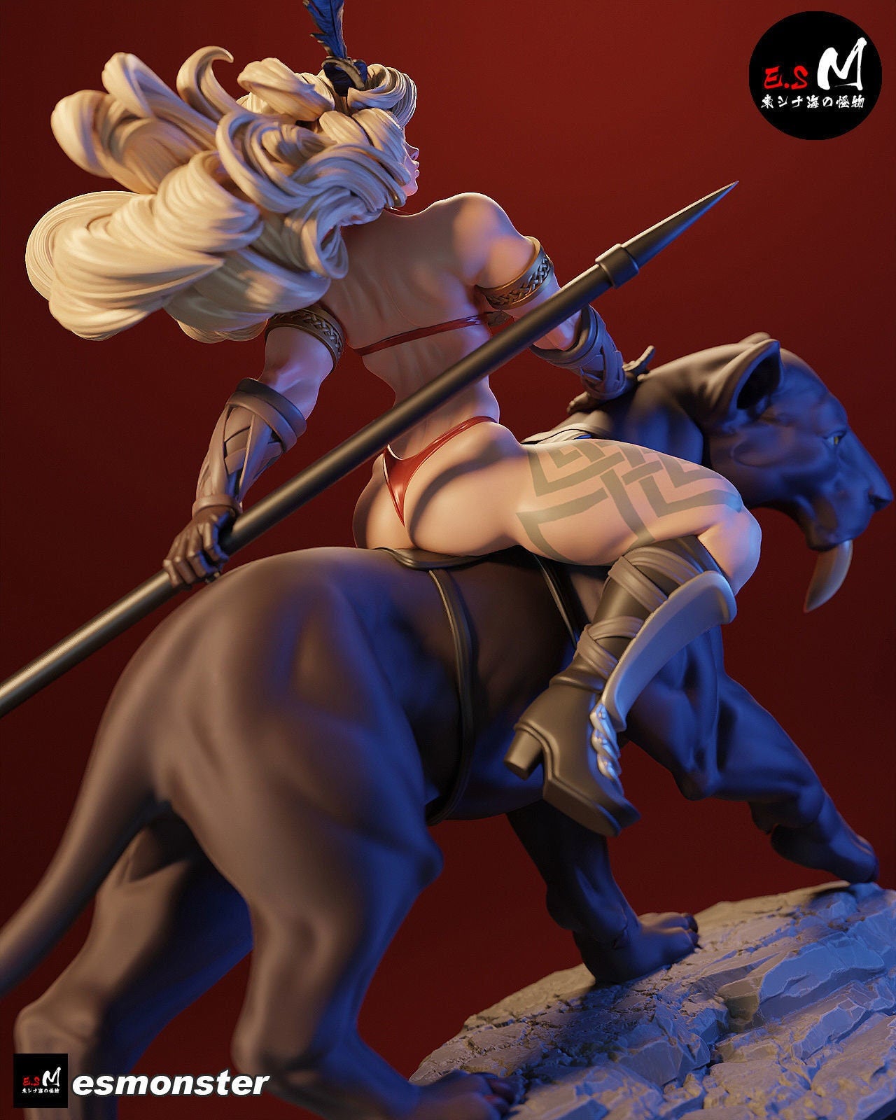 Mighty Amazon Warrior and her Mount | Resin Garage Kit Sculpture Anime Video Game Fan Art Statue | E.S Monster