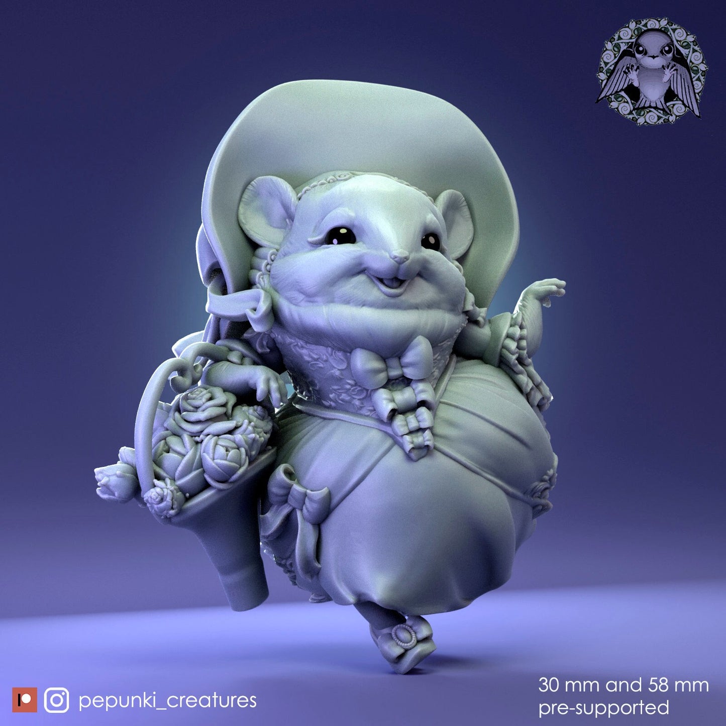 Chinchilla Florist | Tabletop or Display Scale | D&D Humblewood TTRPG Miniature | Pepunki Creatures
