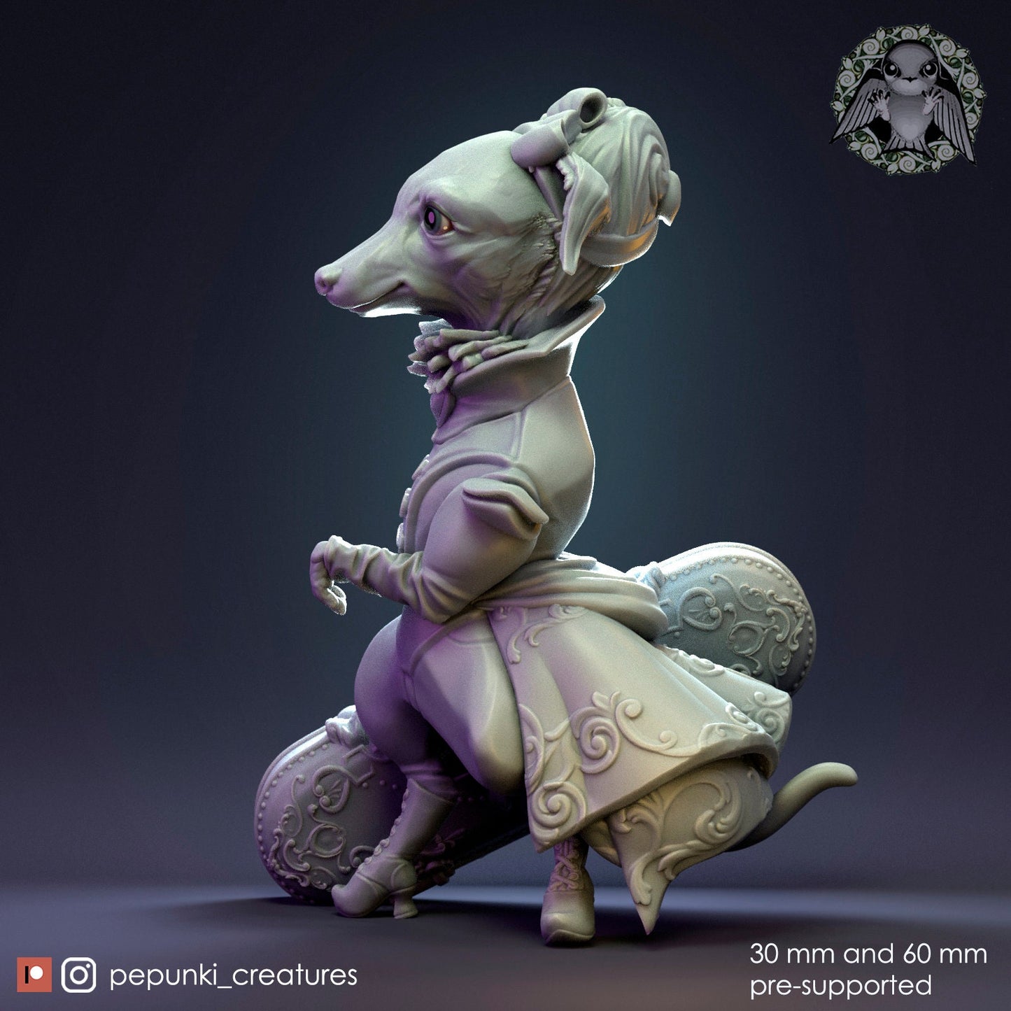Italian Greyhound Lady | Tabletop or Display Scale | D&D Humblewood TTRPG Miniature | Pepunki Creatures
