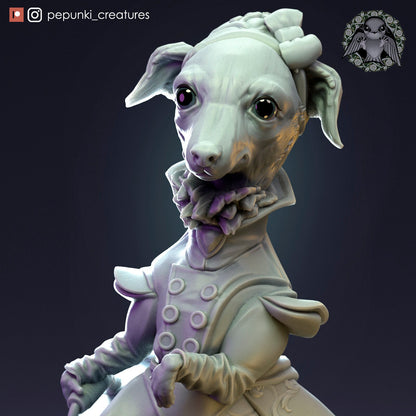 Italian Greyhound Lady | Tabletop or Display Scale | D&D Humblewood TTRPG Miniature | Pepunki Creatures