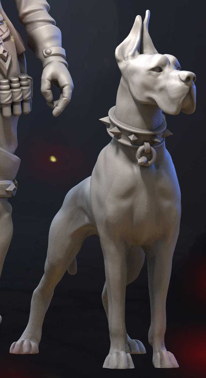 Dana and Dog | TTRPG Miniature | Great Grimoire | Unpainted, Unplated Resin 8k