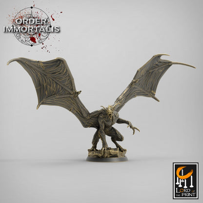 Flying Vampire miniature by Tattles Told 3D, tabletop scale monster from Immortalis series, detailed miniature for rescaling and gaming.