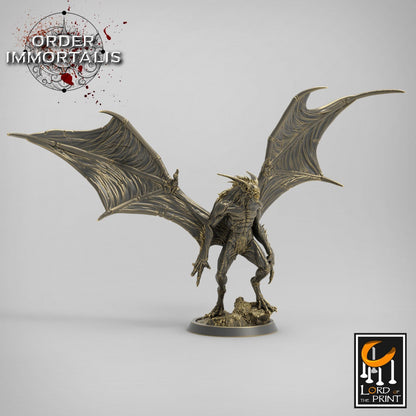 Flying Vampire tabletop monster miniature by Tattles Told 3D, featuring a detailed vampire with wings, designed for rescale miniatures.