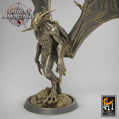 Flying Vampire miniature from Tattles Told 3D's Immortalis tabletop scale monster series, featuring a detailed vampire with wings.