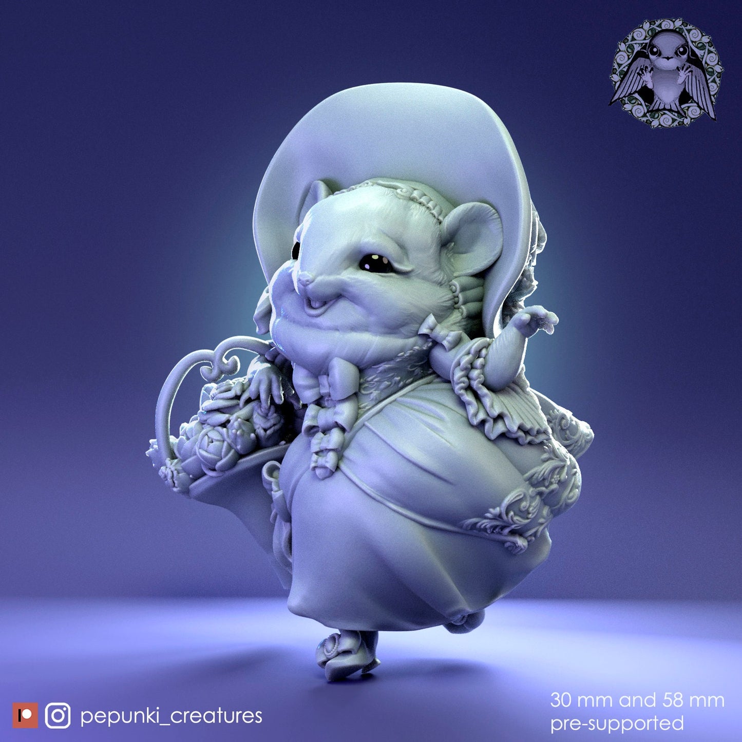 Chinchilla Florist | Tabletop or Display Scale | D&D Humblewood TTRPG Miniature | Pepunki Creatures