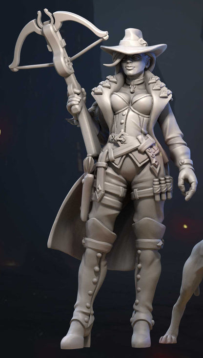 Dana and Dog | TTRPG Miniature | Great Grimoire | Unpainted, Unplated Resin 8k