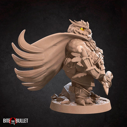 Owlfolk Ranger, Owlin | TABLETOP SCALE | D&D TTRPG Miniature | Bite the Bullet | Unpainted, Unplated Resin 8k