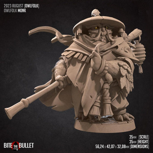 Owlfolk Monk, Owlin | TABLETOP SCALE | D&D TTRPG Miniature | Bite the Bullet | Unpainted, Unplated Resin 8k