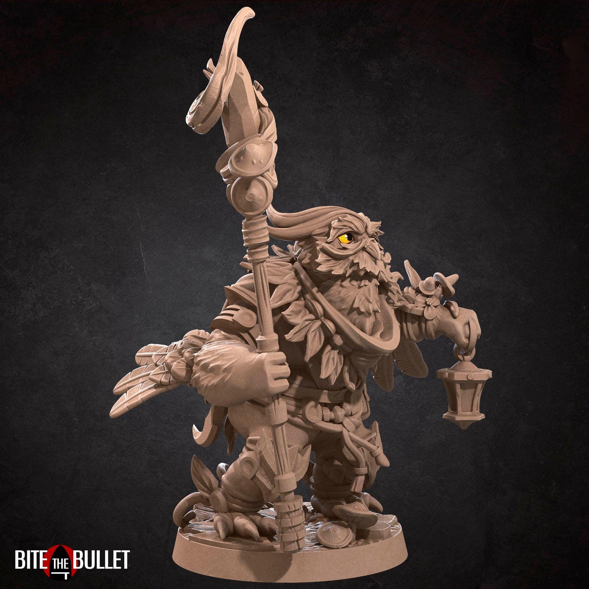 Owlfolk Druid, Owlin | TABLETOP SCALE | D&D TTRPG Miniature | Bite the Bullet | Unpainted, Unplated Resin 8k