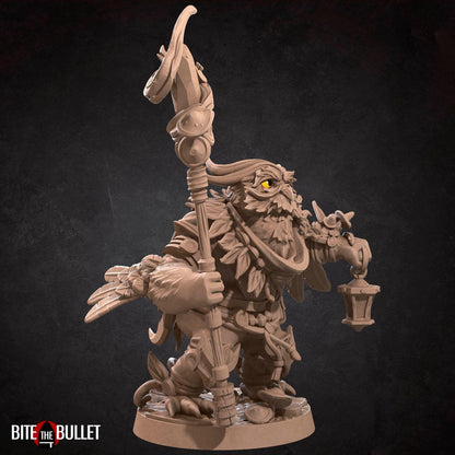 Owlfolk Druid, Owlin | TABLETOP SCALE | D&D TTRPG Miniature | Bite the Bullet | Unpainted, Unplated Resin 8k