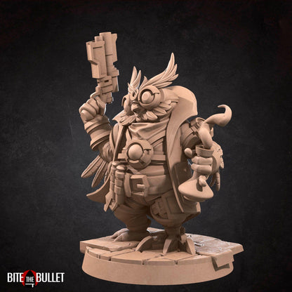 Owlfolk Artificer, Owlin | TABLETOP SCALE | D&D TTRPG Miniature | Bite the Bullet | Unpainted, Unplated Resin 8k