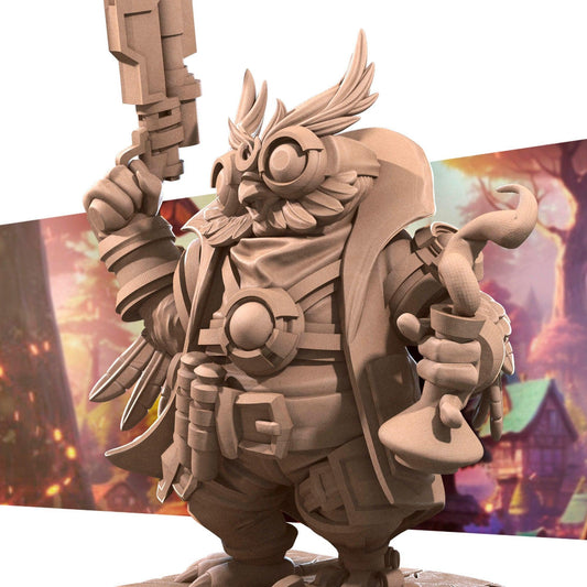 Owlfolk Artificer, Owlin | TABLETOP SCALE | D&D TTRPG Miniature | Bite the Bullet | Unpainted, Unplated Resin 8k