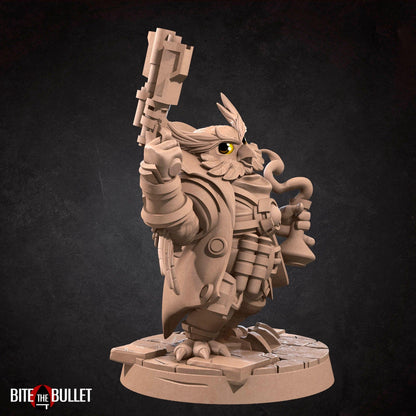 Owlfolk Artificer, Owlin | TABLETOP SCALE | D&D TTRPG Miniature | Bite the Bullet | Unpainted, Unplated Resin 8k