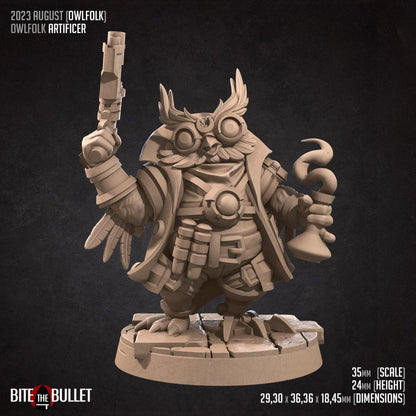 Owlfolk Artificer, Owlin | TABLETOP SCALE | D&D TTRPG Miniature | Bite the Bullet | Unpainted, Unplated Resin 8k