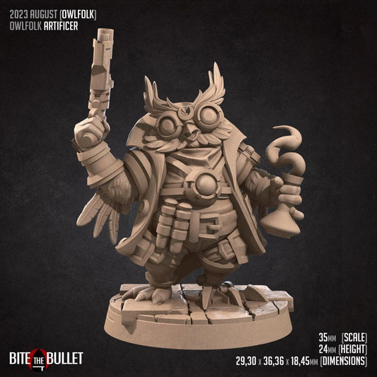 Owlfolk Artificer, Owlin | TABLETOP SCALE | D&D TTRPG Miniature | Bite the Bullet | Unpainted, Unplated Resin 8k