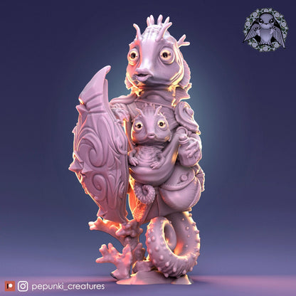Seahorse Dad and Baby | Tabletop or Display Scale | D&D Humblewood TTRPG Miniature | Pepunki Creatures