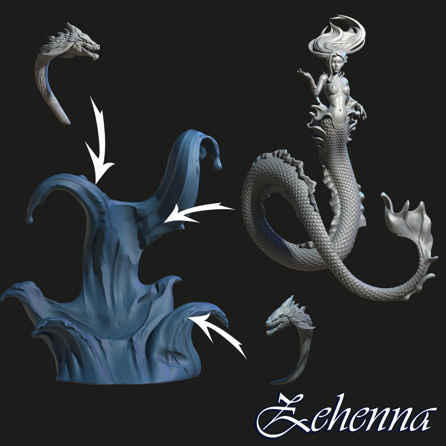Zehenna, Sea Nymph Mermaid Sea Dragons | DISPLAY SCALE | D&D TTRPG Fantasy Miniature | Dungeons and Maidens