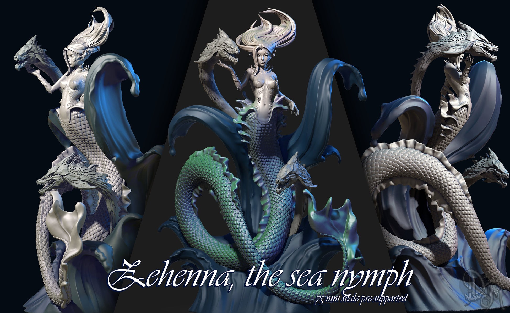 Zehenna, Sea Nymph Mermaid Sea Dragons | DISPLAY SCALE | D&D TTRPG Fantasy Miniature | Dungeons and Maidens