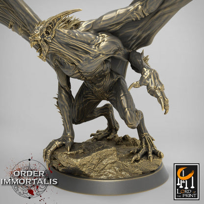 Flying Vampire tabletop miniature by Tattles Told 3D, showing a winged vampire creature for gaming or display.