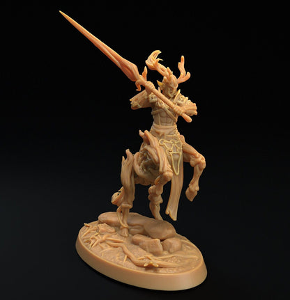 Unpainted resin Forest Centaur Chief D&D miniature by Tattles Told 3D, showing detailed forest-themed centaur figure.