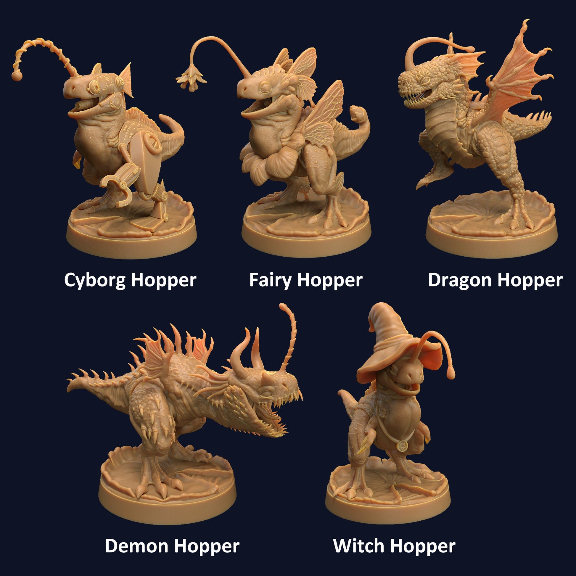 Stylized Collectible Glowhoppers | D&D Miniature | TABLETOP SCALE | The Dragon Trappers Lodge | Unpainted, Unplated Resin 8k