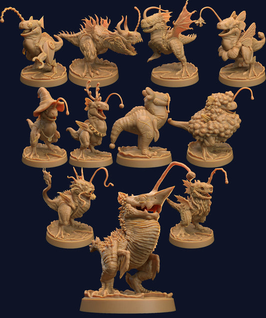 Stylized Collectible Glowhoppers | D&D Miniature | TABLETOP SCALE | The Dragon Trappers Lodge | Unpainted, Unplated Resin 8k