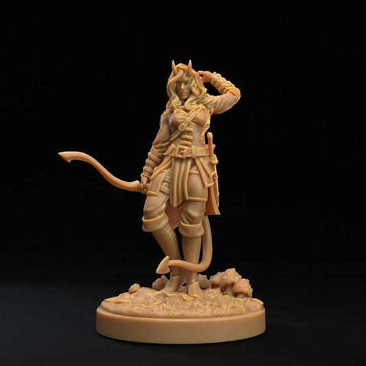 Yasmine, Tiefling Girl, Ranger Rogue Fighter | D&D Miniature | TABLETOP SCALE | The Dragon Trappers Lodge | Unpainted, Unplated Resin 8k