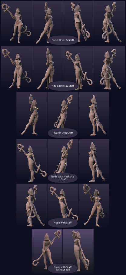 Ankhsu, Egyptian Lore, Cat Woman Mage Priestess | Display Scale Pinup | TTRPG D&D Miniature | Astland Mini Dreams