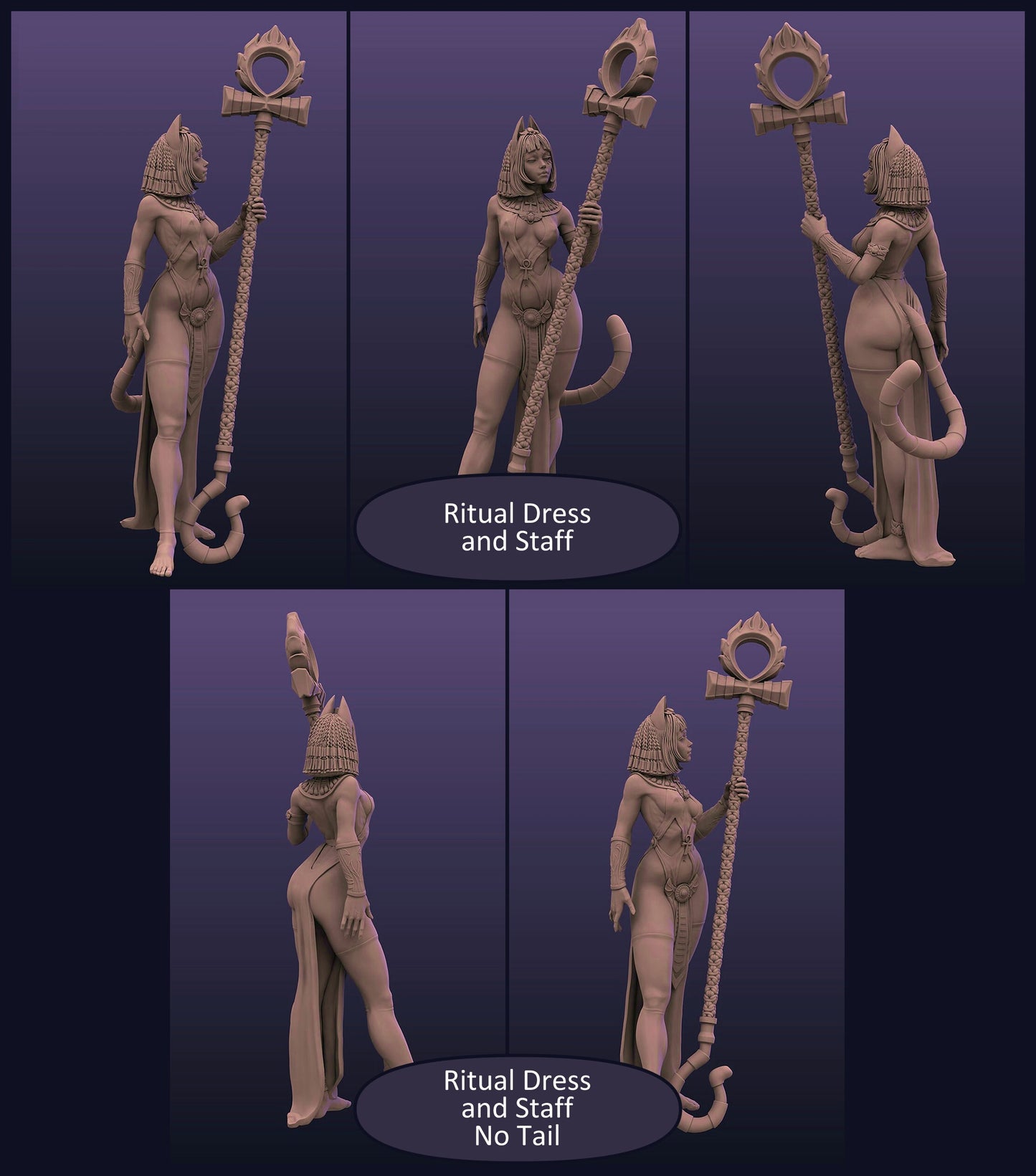 Ankhsu, Egyptian Lore, Cat Woman Mage Priestess | Display Scale Pinup | TTRPG D&D Miniature | Astland Mini Dreams