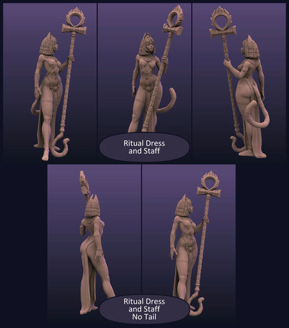 Ankhsu, Egyptian Lore, Cat Woman Mage Priestess | Display Scale Pinup | TTRPG D&D Miniature | Astland Mini Dreams