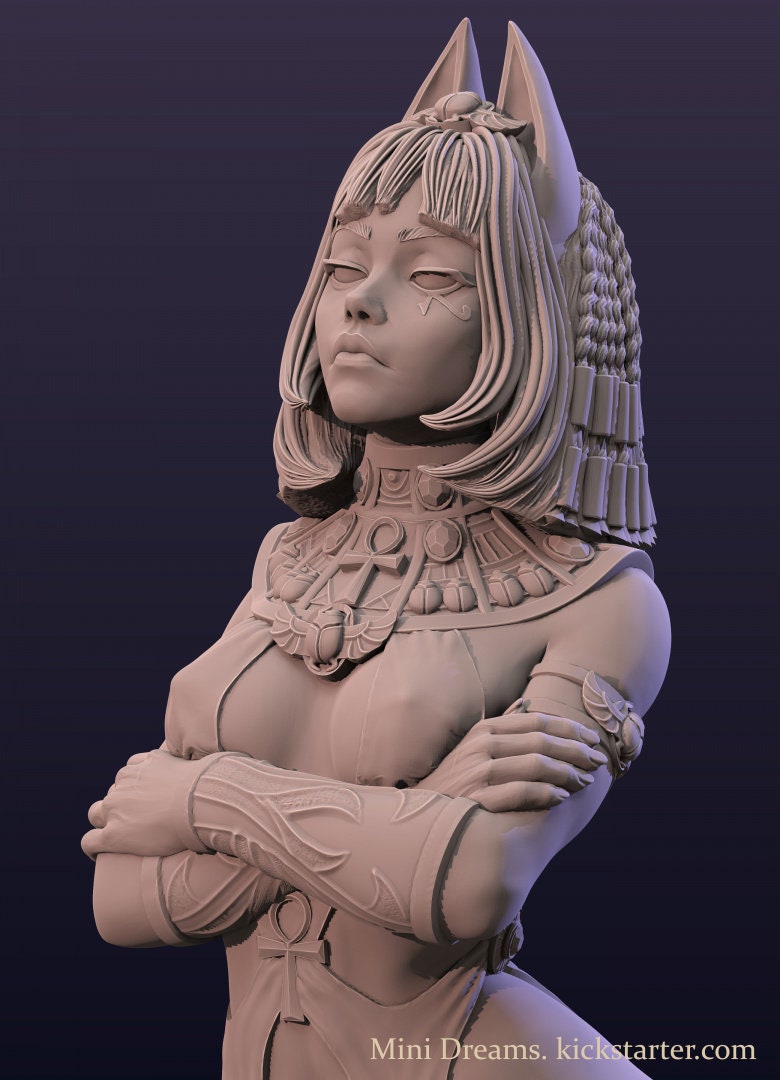 Ankhsu, Egyptian Lore, Cat Woman Mage Priestess | Display Scale Pinup | TTRPG D&D Miniature | Astland Mini Dreams