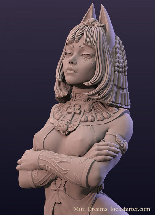 Ankhsu, Egyptian Lore, Cat Woman Mage Priestess | Display Scale Pinup | TTRPG D&D Miniature | Astland Mini Dreams