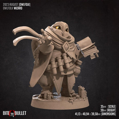 Owlfolk Wizard, Owlin | TABLETOP SCALE | D&D TTRPG Miniature | Bite the Bullet | Unpainted, Unplated Resin 8k